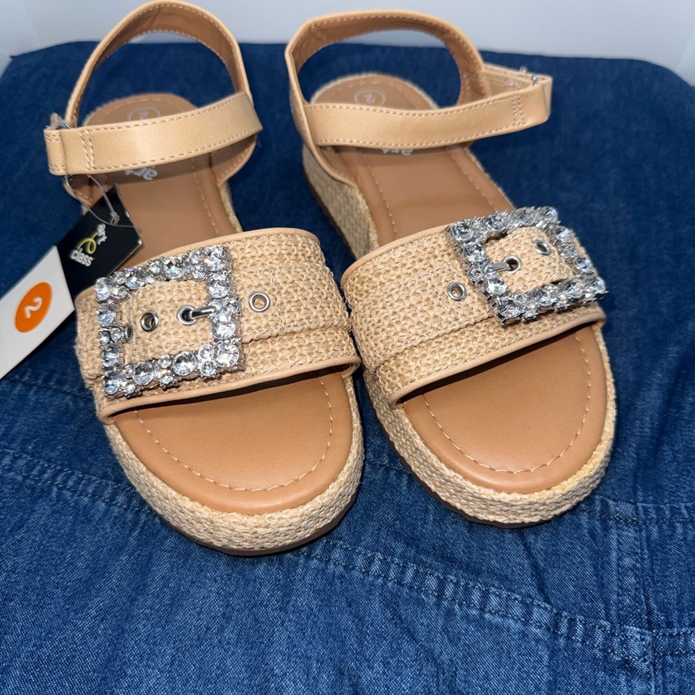 Size 3 Art Class Tan Girl’s Dress Sandals with Silver Rhinestone Buckle